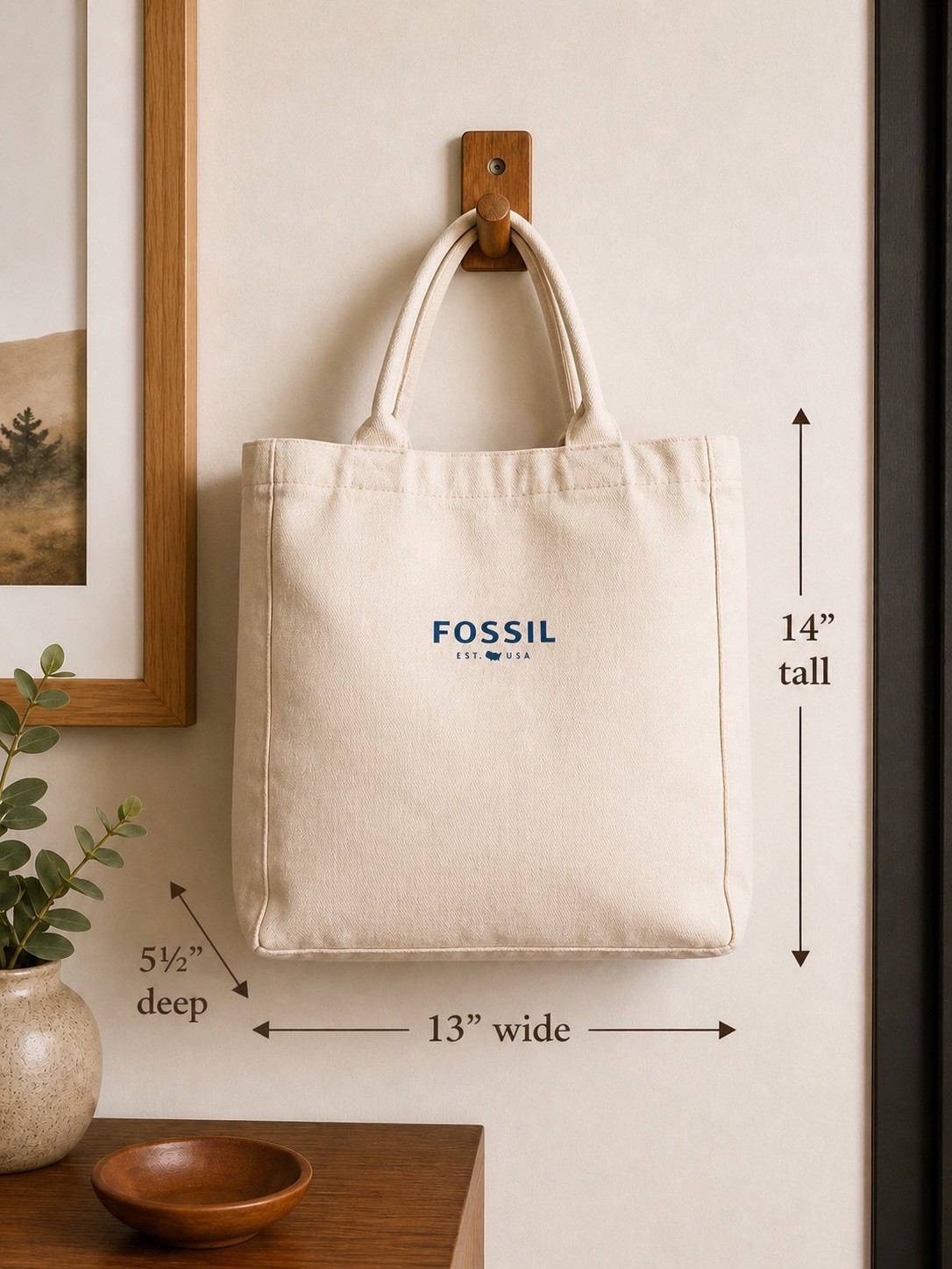 Fossil Canvas Tote Bag Multicolor Floral Nature Print Foldable 14x13x5.5 in