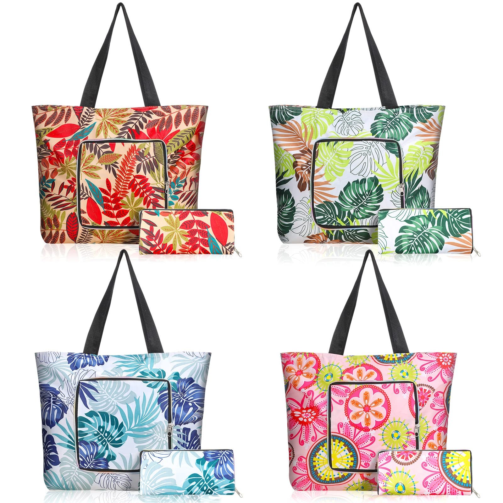 4 Pcs Reusable Shopping Bags Washable Foldable Grocery Bags with Handles Zipp…