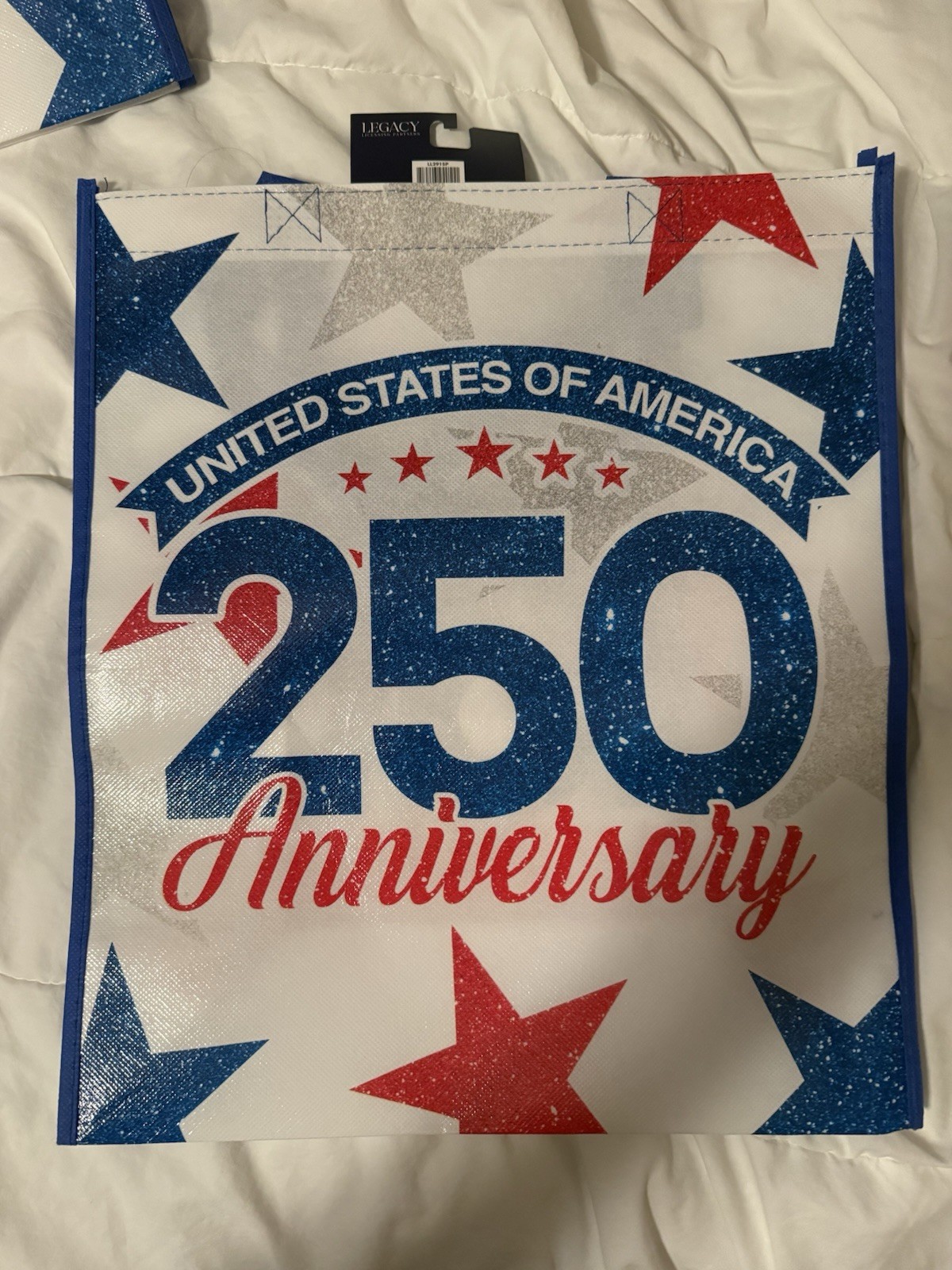 Legacy Licensing Partners Reusable Vinyl Tote Bag Stars Red White Blue 15x10x14