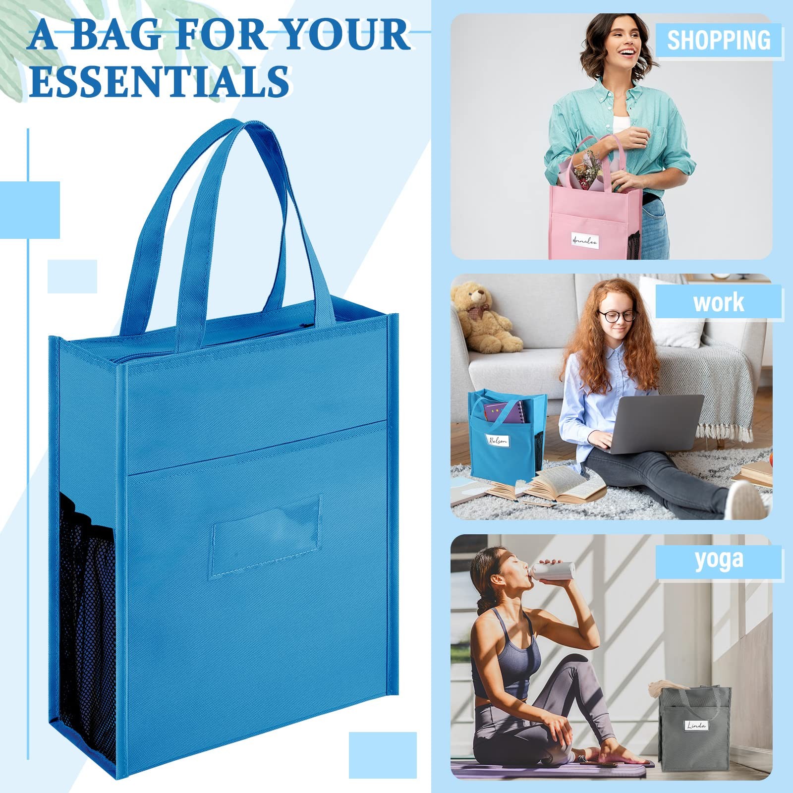 3-PCS Kids Tote Bag with Zipper Handles Activity Tote Bags for School Daycare
