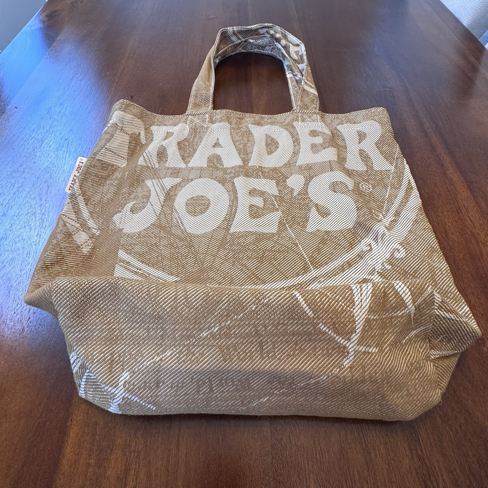 Trader Joes Reusable Shopping Tote Bag Cloth Tan & Natural Compass Logo USA