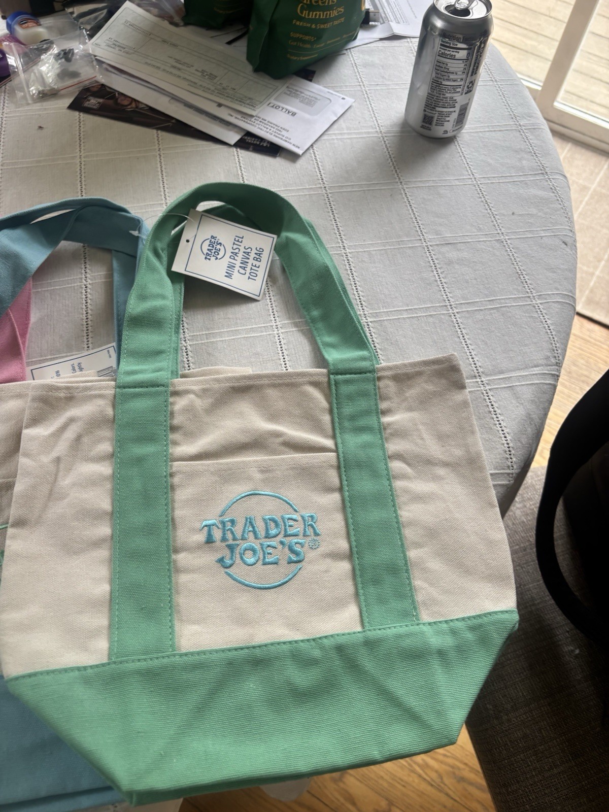 Trader Joe’s Mini Pastel Canvas Reusable Tote Bags 4-Pack Multicolor Solid