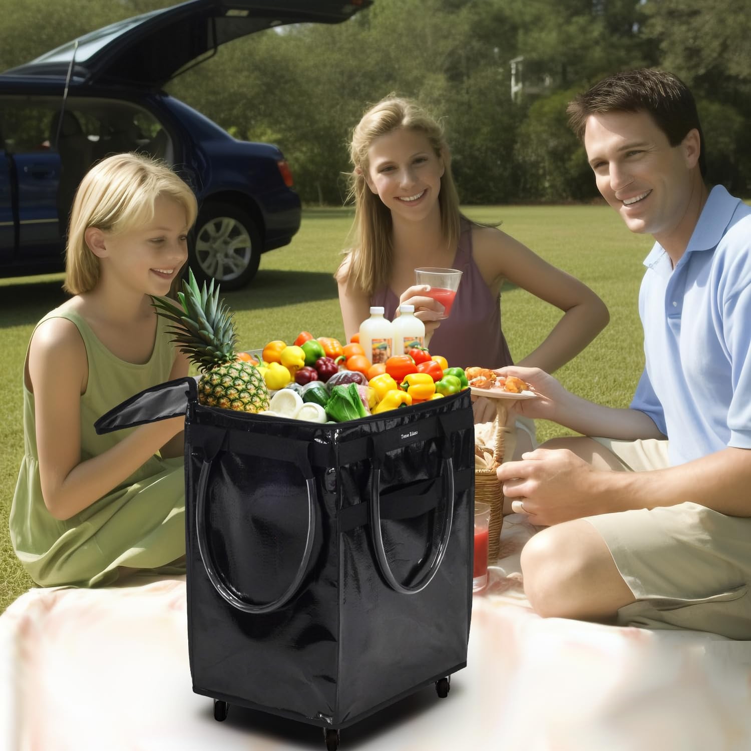 Reusable Grocery Bag On Wheels Large Capacity Shopping Trolley Foldable Rolli…