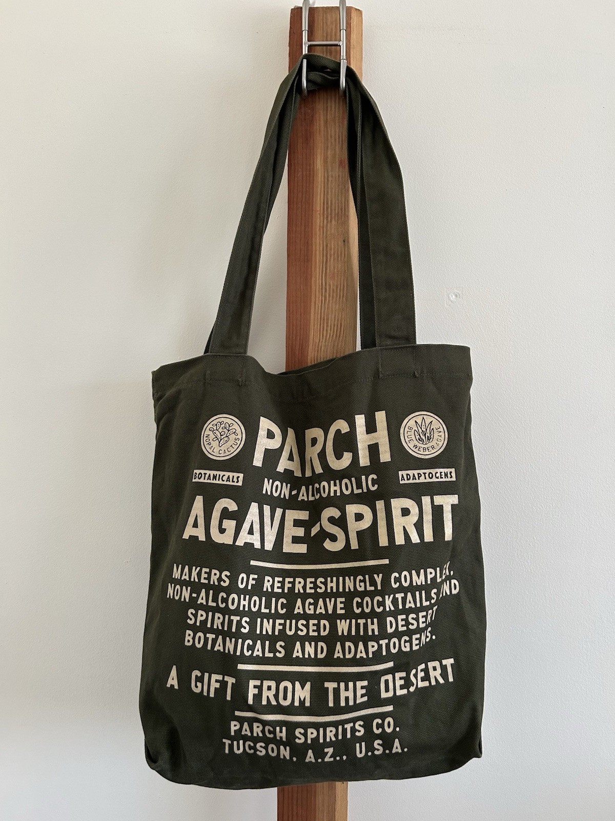 Parch Spirits Co. Reusable Shopping Bag Green Solid 15.5×13.5 in
