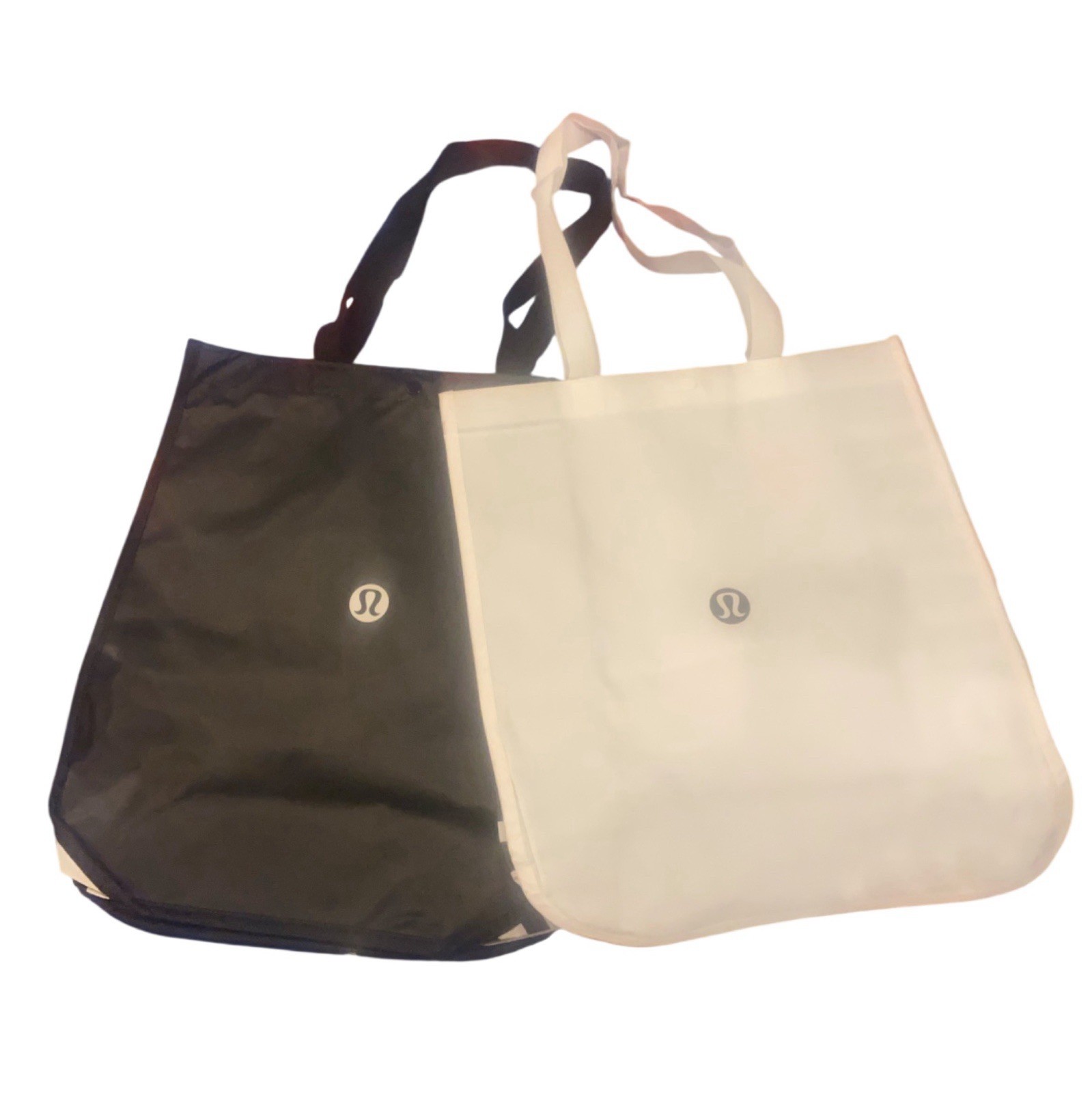 2 Lululemon Reusable Tote Shopping Bag 1 Black + 1 White – Large 14×16.5×6.6in