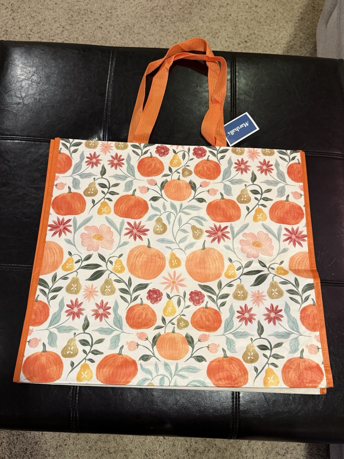 Marshall’s Pumpkin Fall Autumn Large Reusable Shopping Bag New