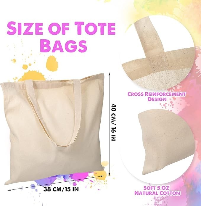 20 Pcs Canvas Tote Bags 15 x 16 Inch Blank Natural Cotton Tote Bags Bulk Reus…