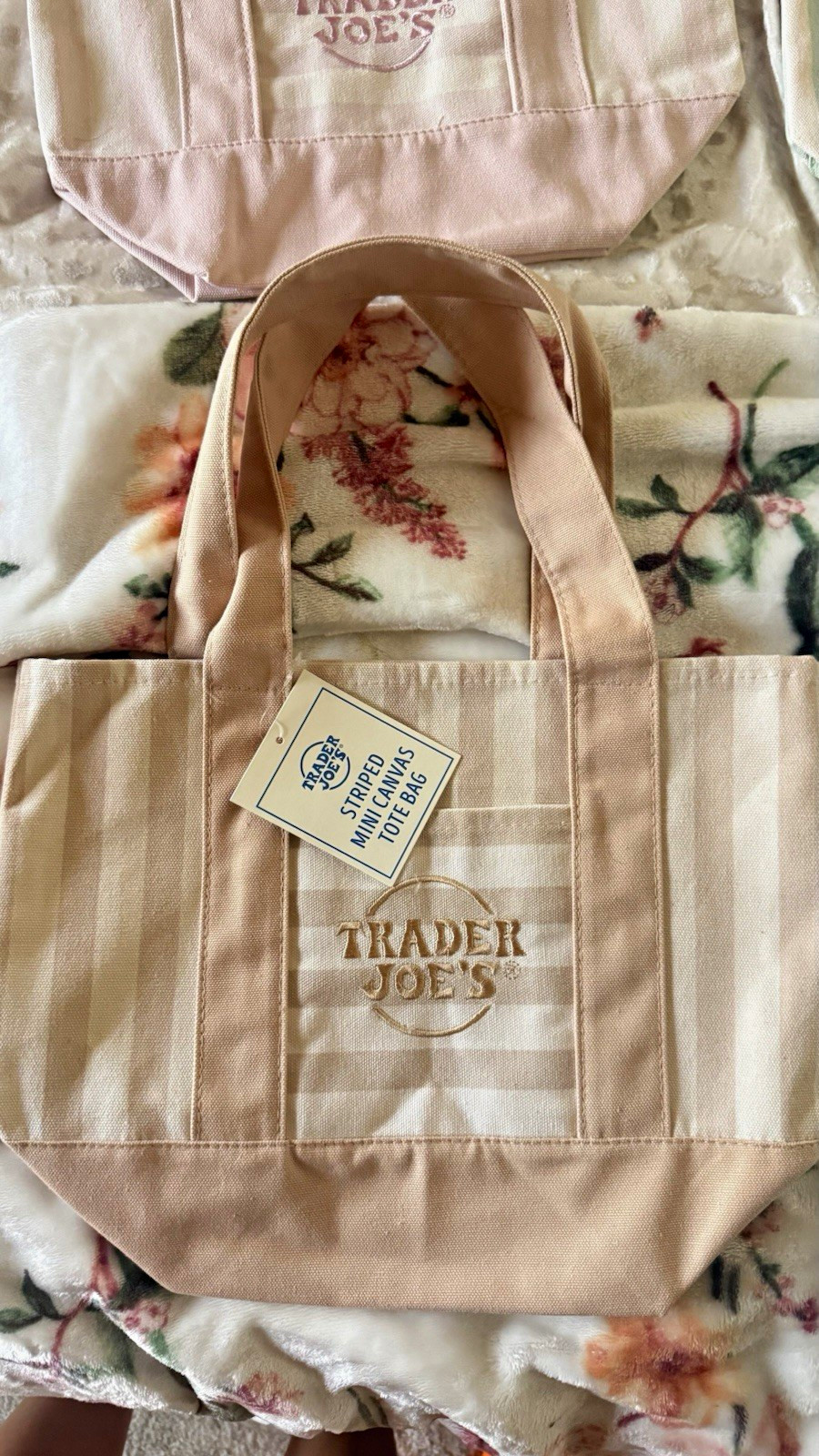 Trader Joe’s Medium Canvas Tote Bag Striped Pink/White 11x8x12 in