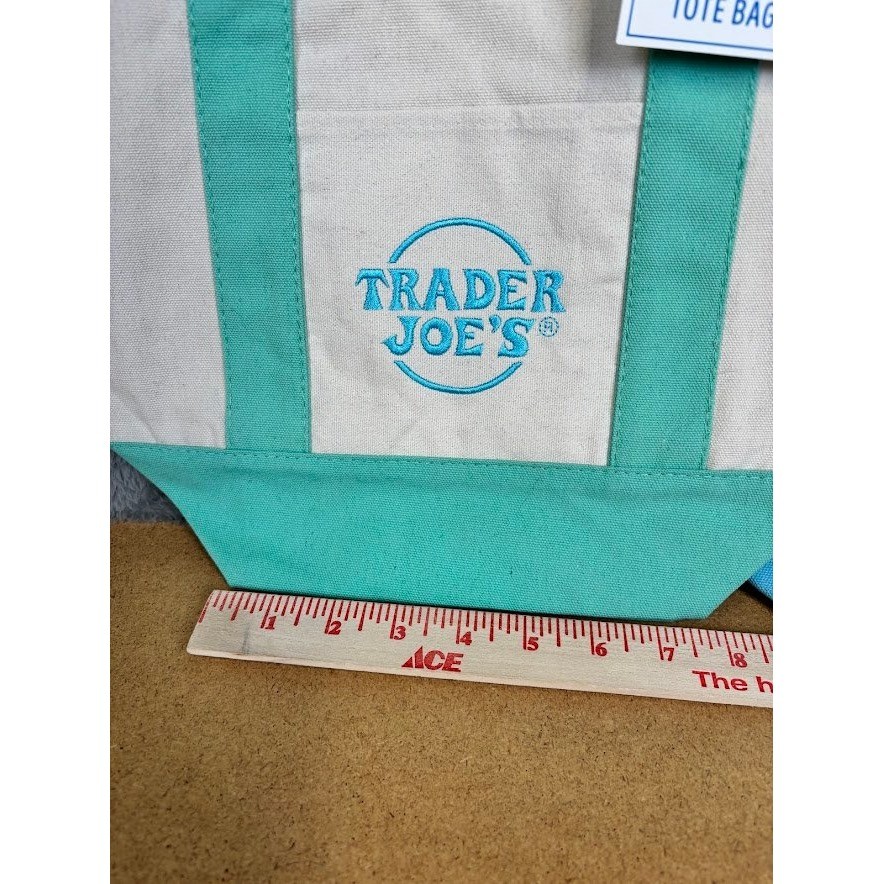 2025 Trader Joe’s Mini Pastel Canvas Tote Bag Set of 4 Teal Blue Purple Pink NEW