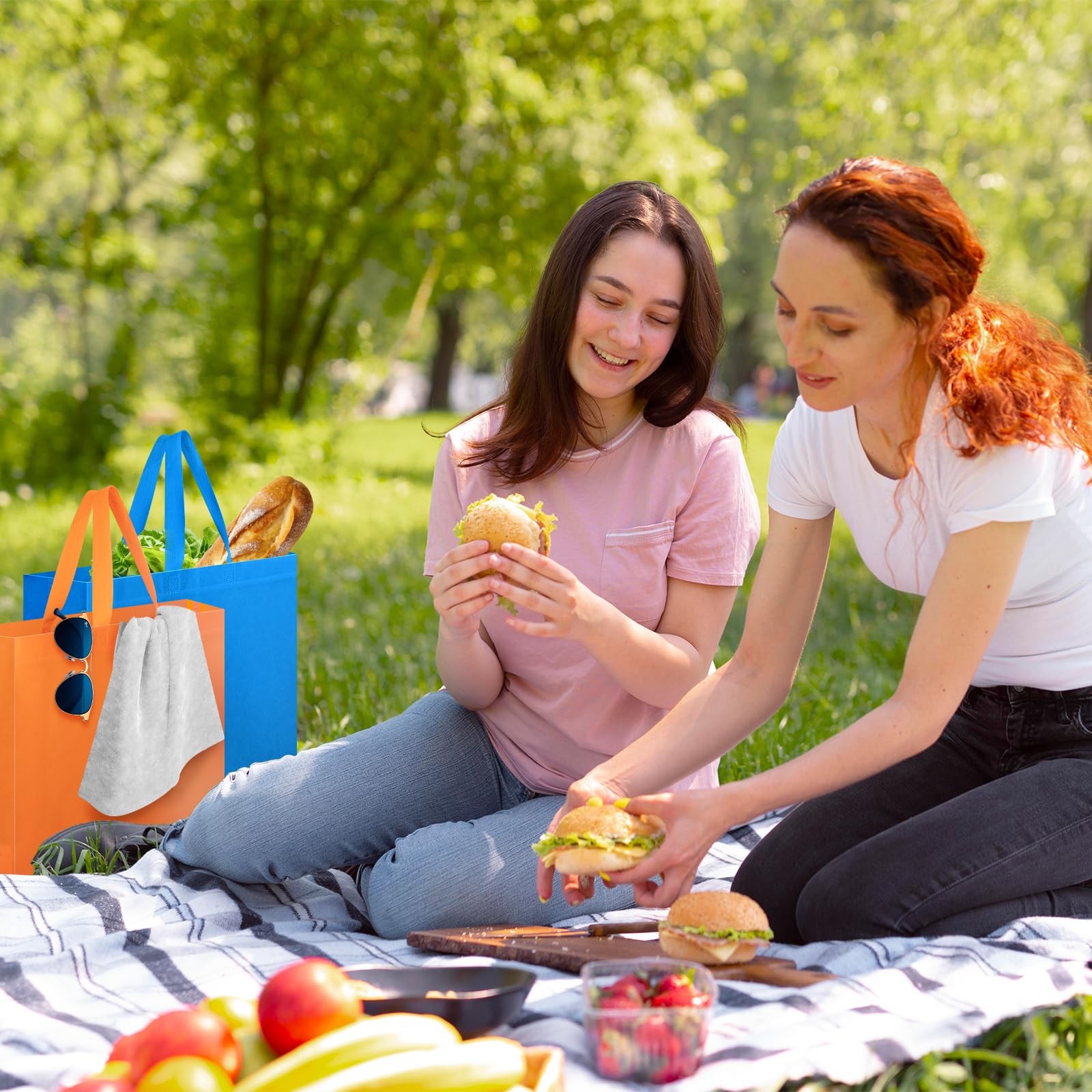 24 Pack Reusable Grocery Bags Colorful NonWoven Shopping Foldable Totes