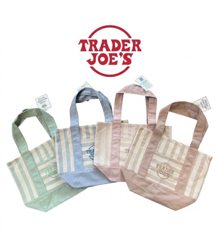 Trader Joe’s Mini Canvas Tote Bag Pastel Pink Green Blue Tan Stripes 4 Set 🛍️