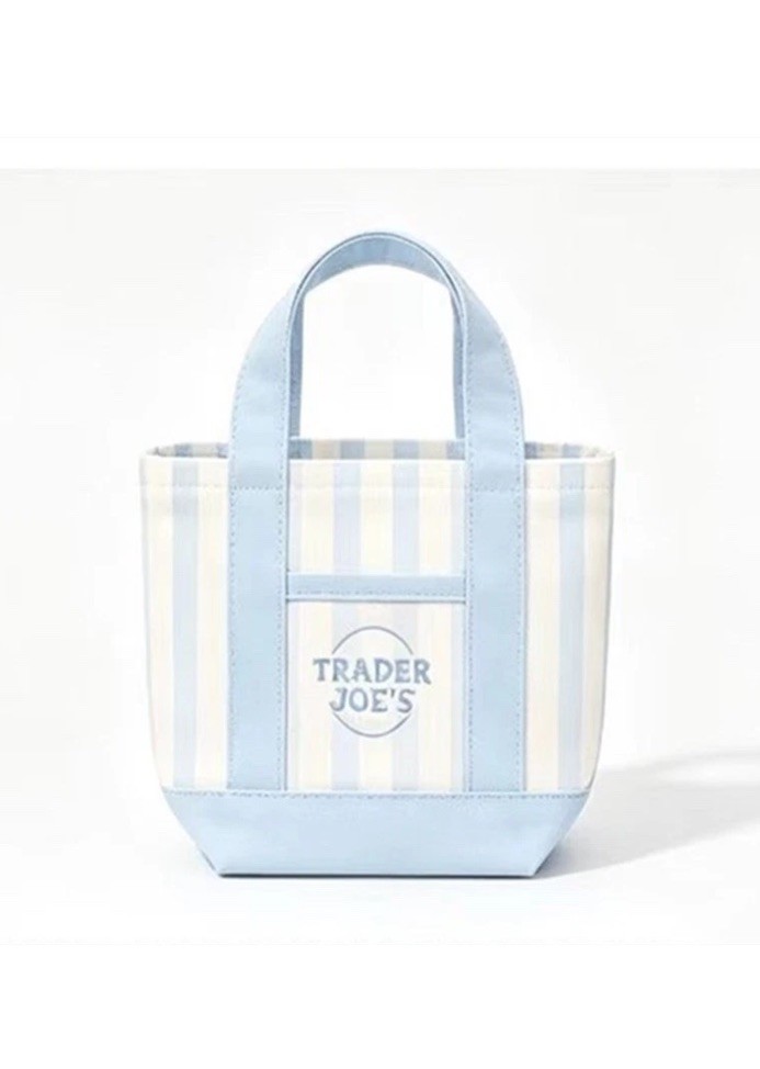 Trader Joe’s Mini Canvas Tote Bag Blue Stripes Hottest It Bag Limited 🛍️
