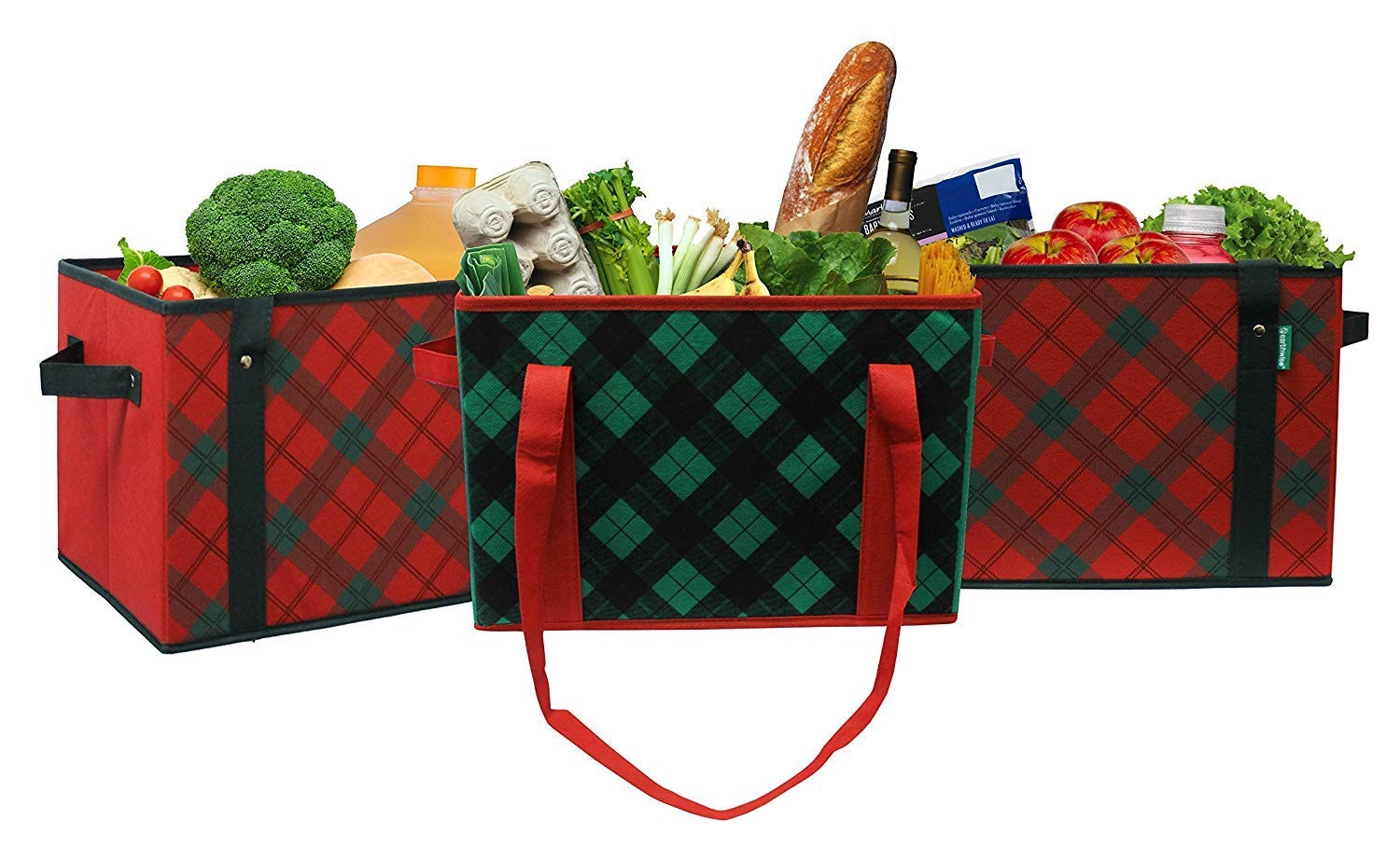 Deluxe Collapsible Reusable Shopping Box Grocery Bag Set with Reinforced Bott…