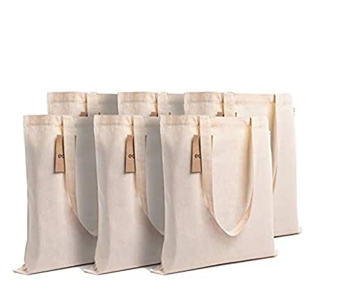 Reusable Tote Bags 100% Organic Cotton Grocery Bag with 15kgs Capacity Set of 6