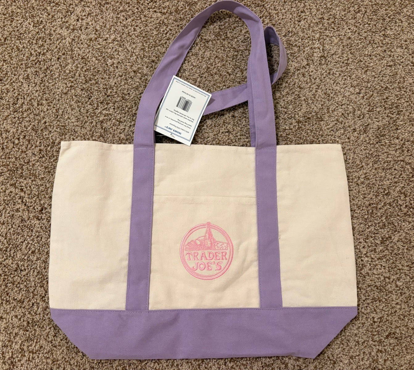 New with Tag Limited Edition Trader Joe’s Large Canvas Tote Bag Lavender Purple