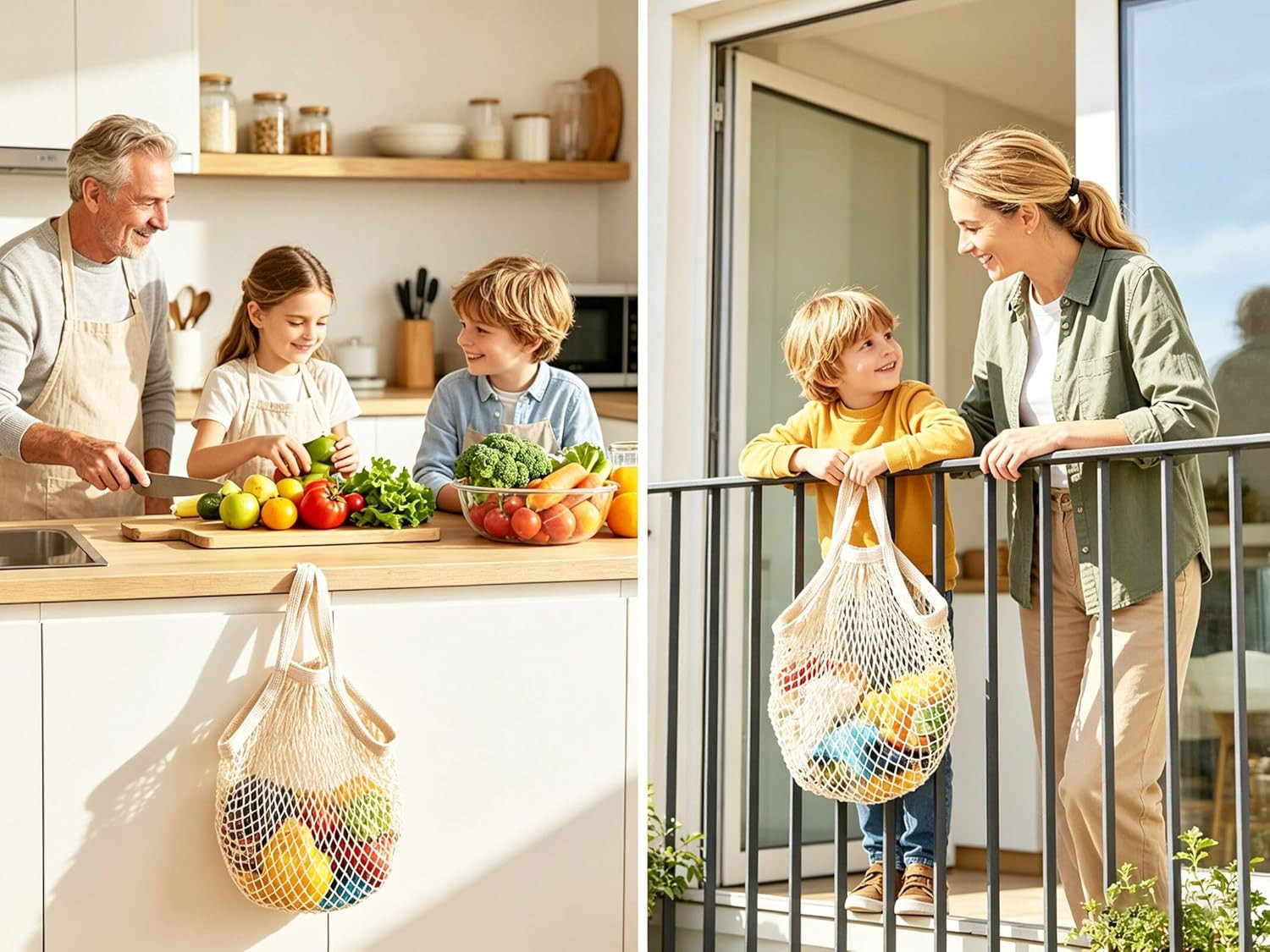 Ahyuan Reusable Cotton Mesh Grocery Bags Cotton String Bag Net Shopping Mesh Bag
