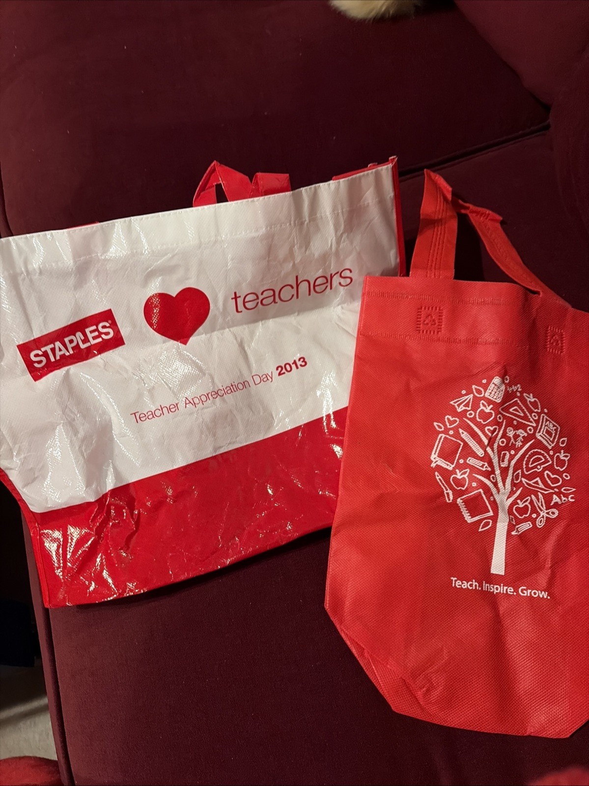 2 Staples Teacher Appreciation Reusable Bags Shopping, Used Only A Few Times
