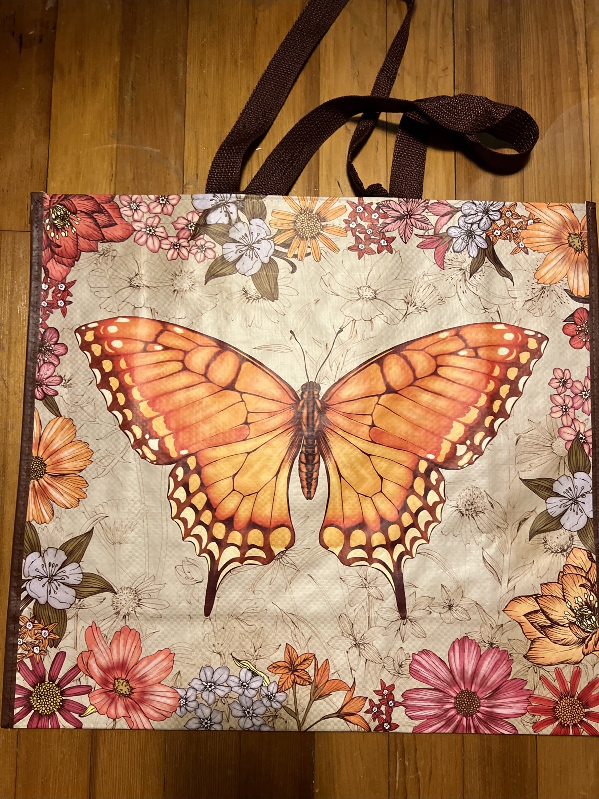 TJ Maxx Reusable Shopping Bag BUTTERFLY 🦋 & 🌸 FLOWERS Tote