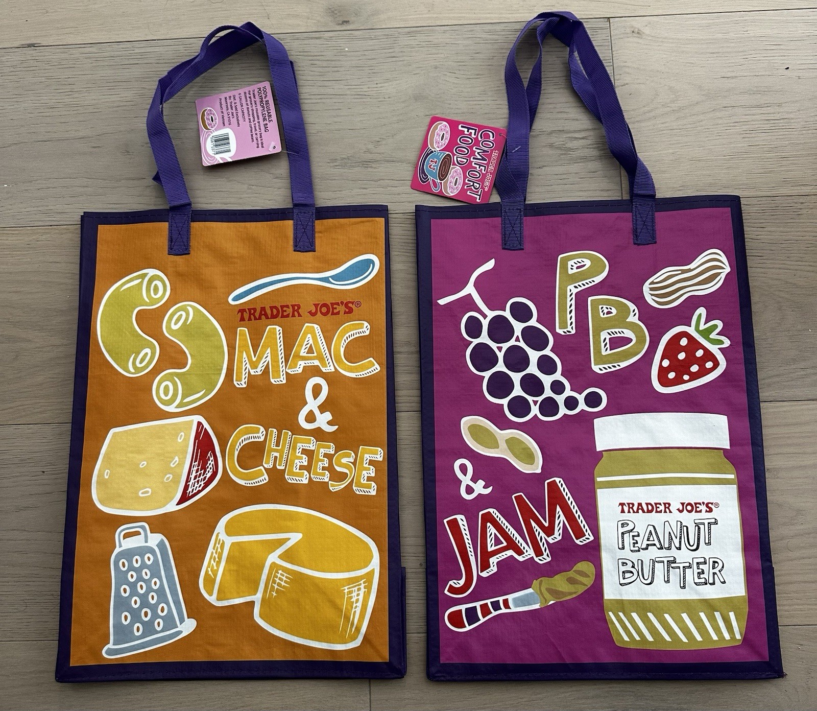 Trader Joe’s NEW 💚 REUSABLE GROCERY MAC & CHEESE PB&J SHOPPING TOTE GIFT BAG