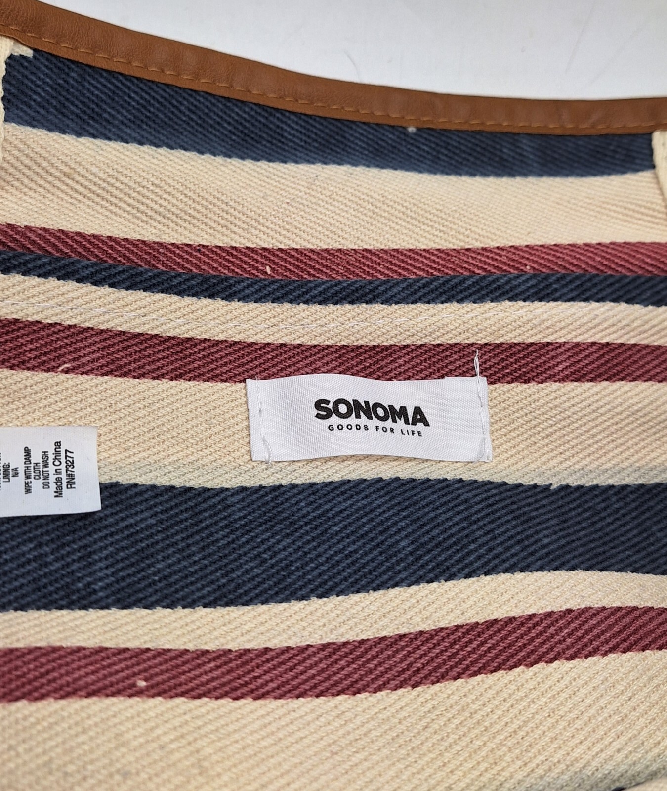 Sonoma Goods For Life Purse Tote Bag Brown Faux Leather Nautical Beach Stripe