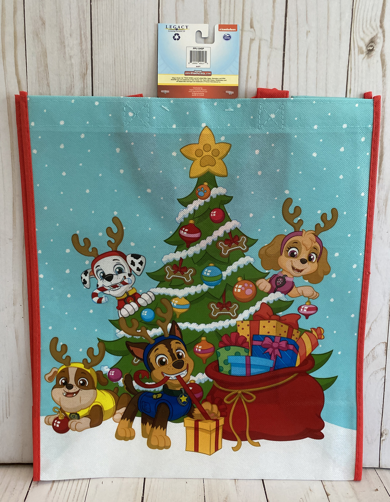 Paw Patrol Crew Christmas Tree Presents Reusable Tote Bag Holiday New Travel Kid