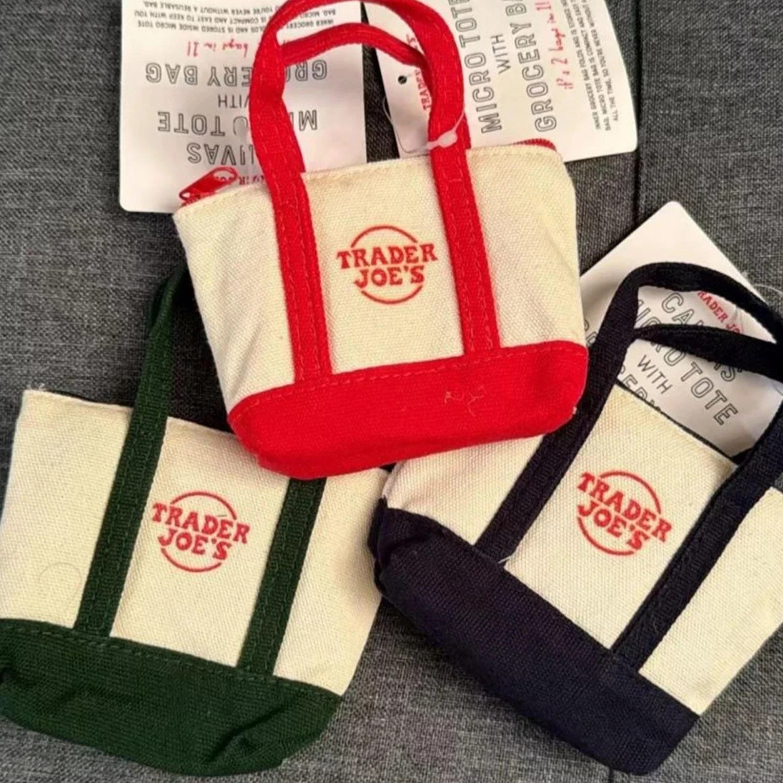 3X Trader Joe’s Mini Canvas Micro Tote With Storage Bag Christmas Limited Gift