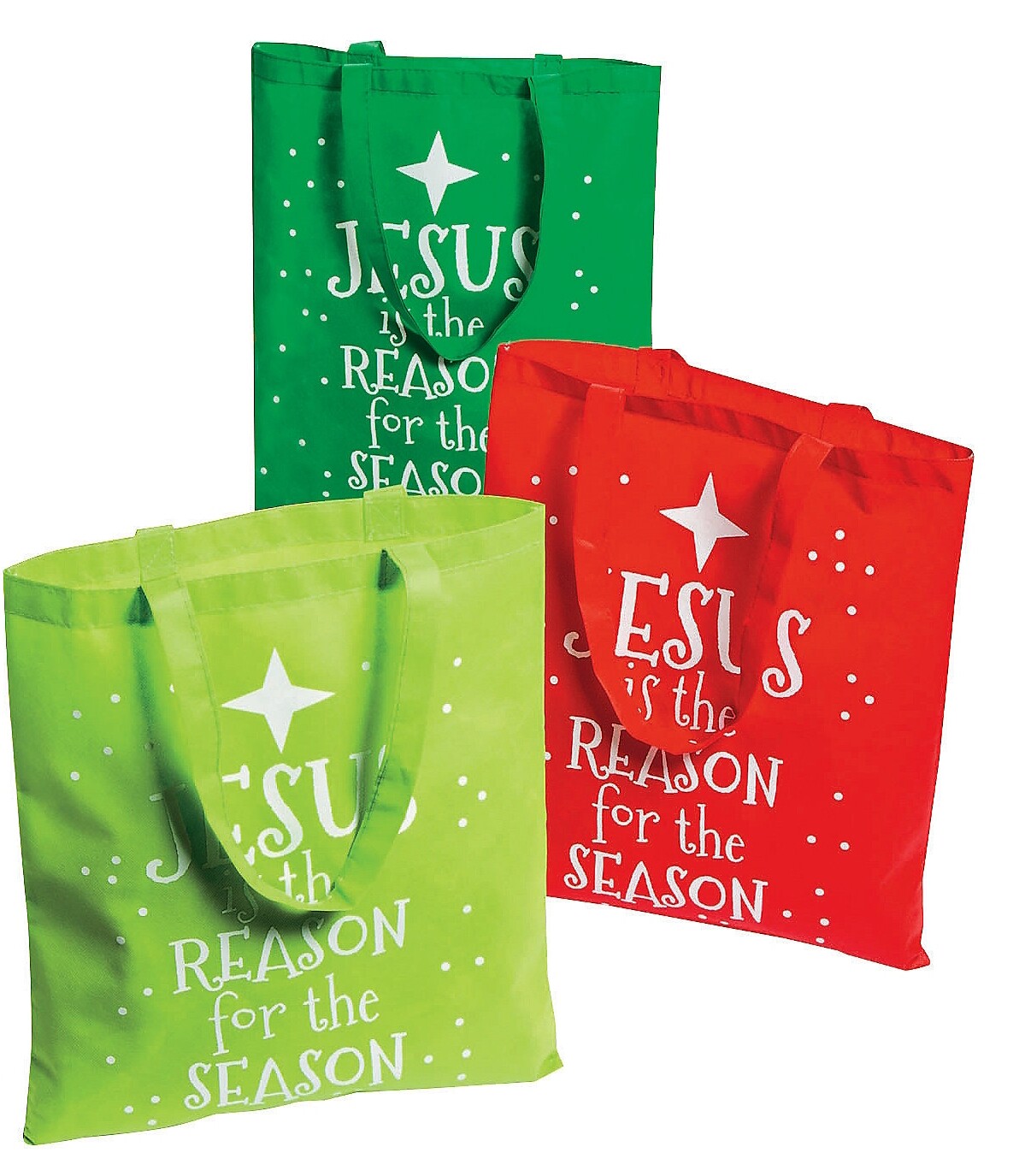 Oriental Trading Co. JESUS IS THE REASON FOR THE SEASON Tote Bags 1Dz. 4 Colors