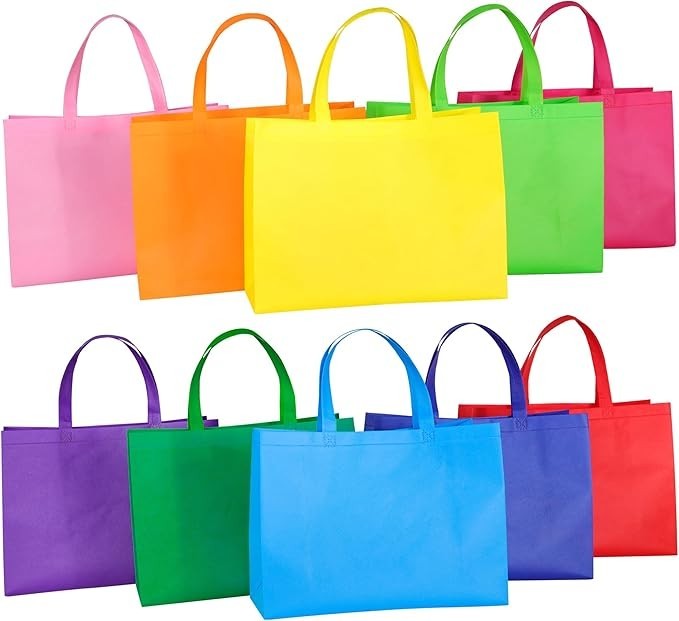 Large Non Woven Tote Bags 15.7” Rainbow Reusable Shopping Bags 10 Pack