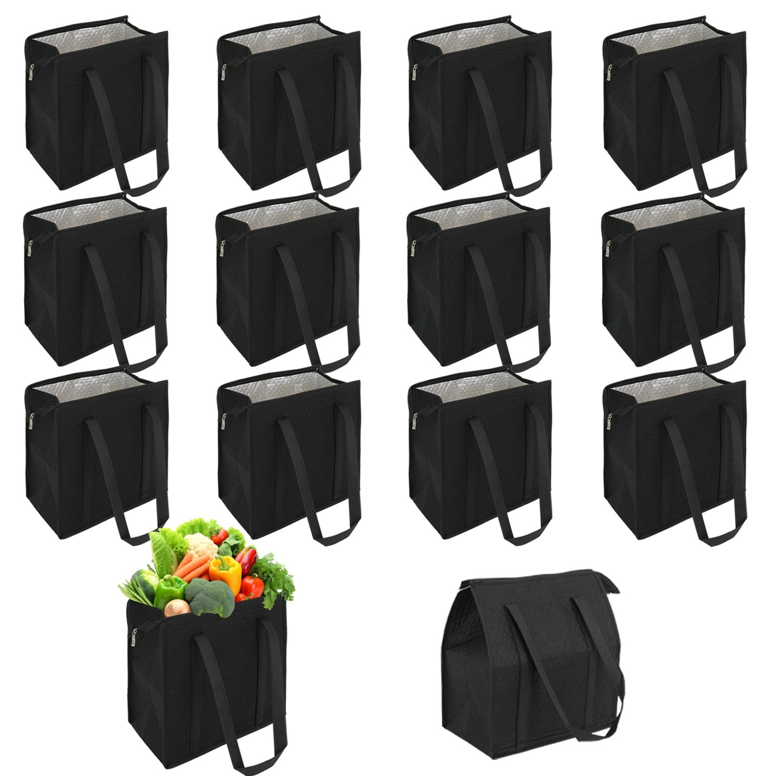 14 Pcs Large Insulated Grocery Bags with Zippered Top 13 x 12 x 7 inches Reus…