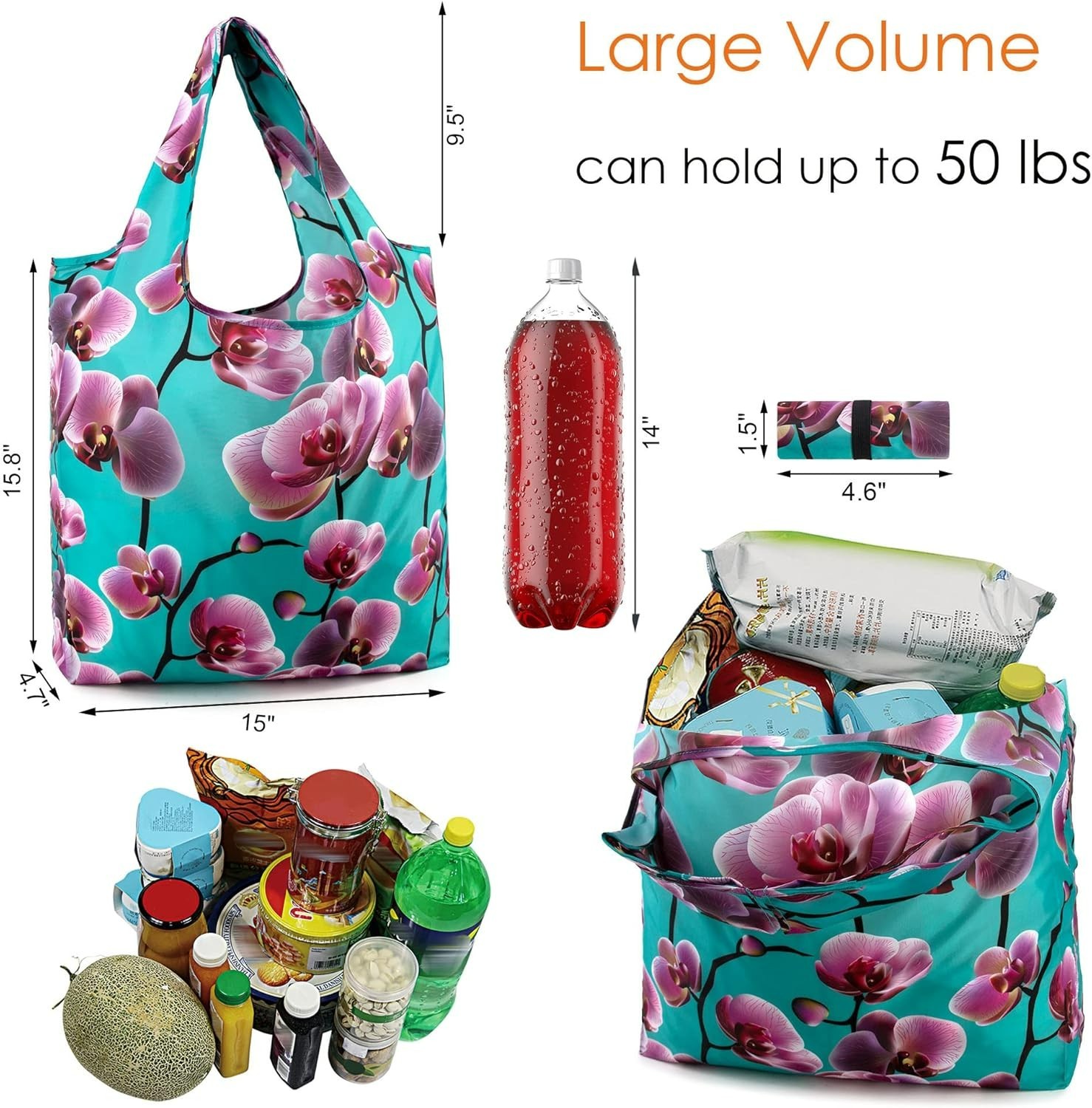 Extra Large 50lbs Floral Tote Bags – Machine Washable & Foldable for Convenience