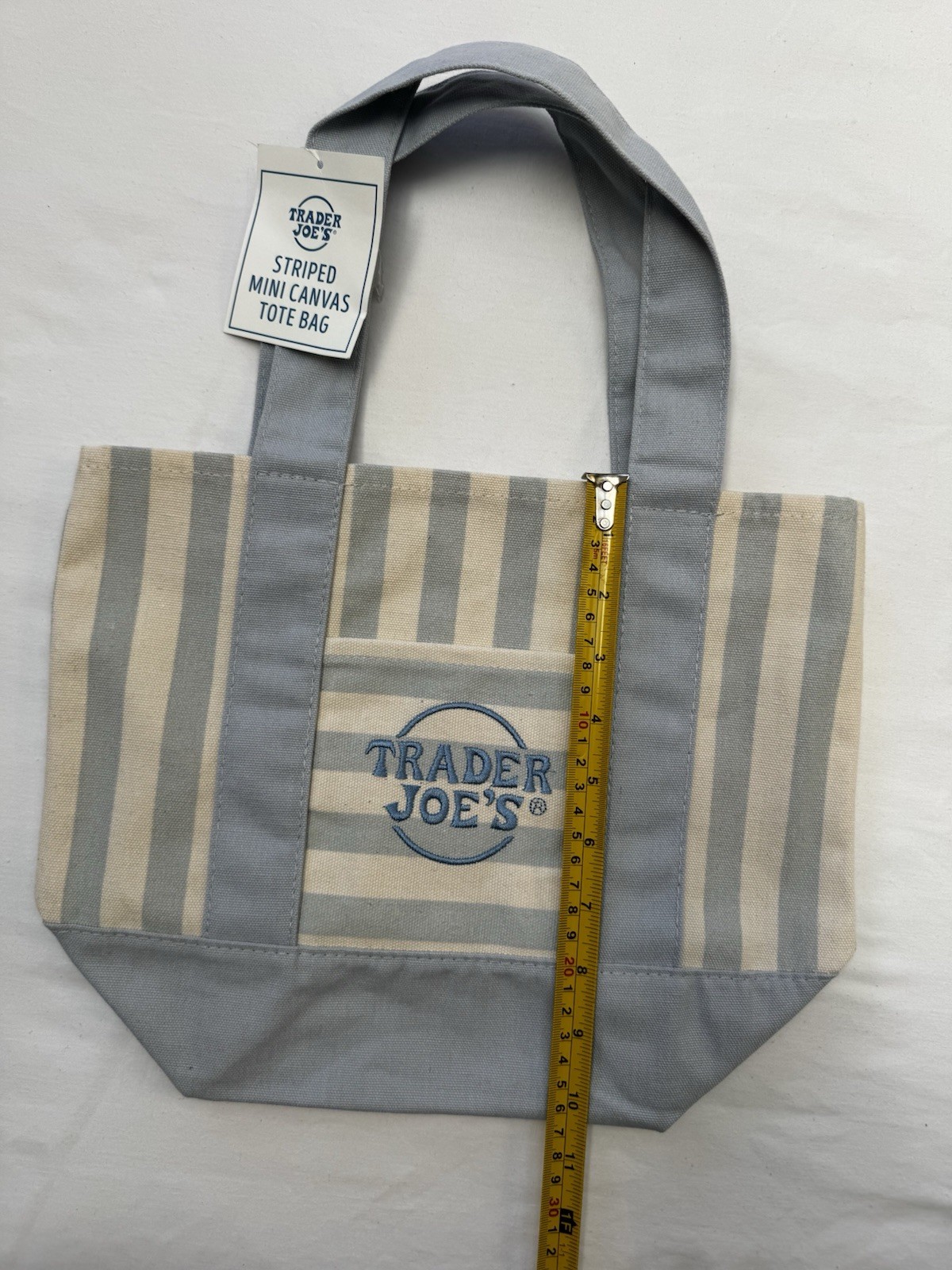 Trader Joe’s Striped Mini Canvas Tote Bag Blue/Beige Cotton Blend