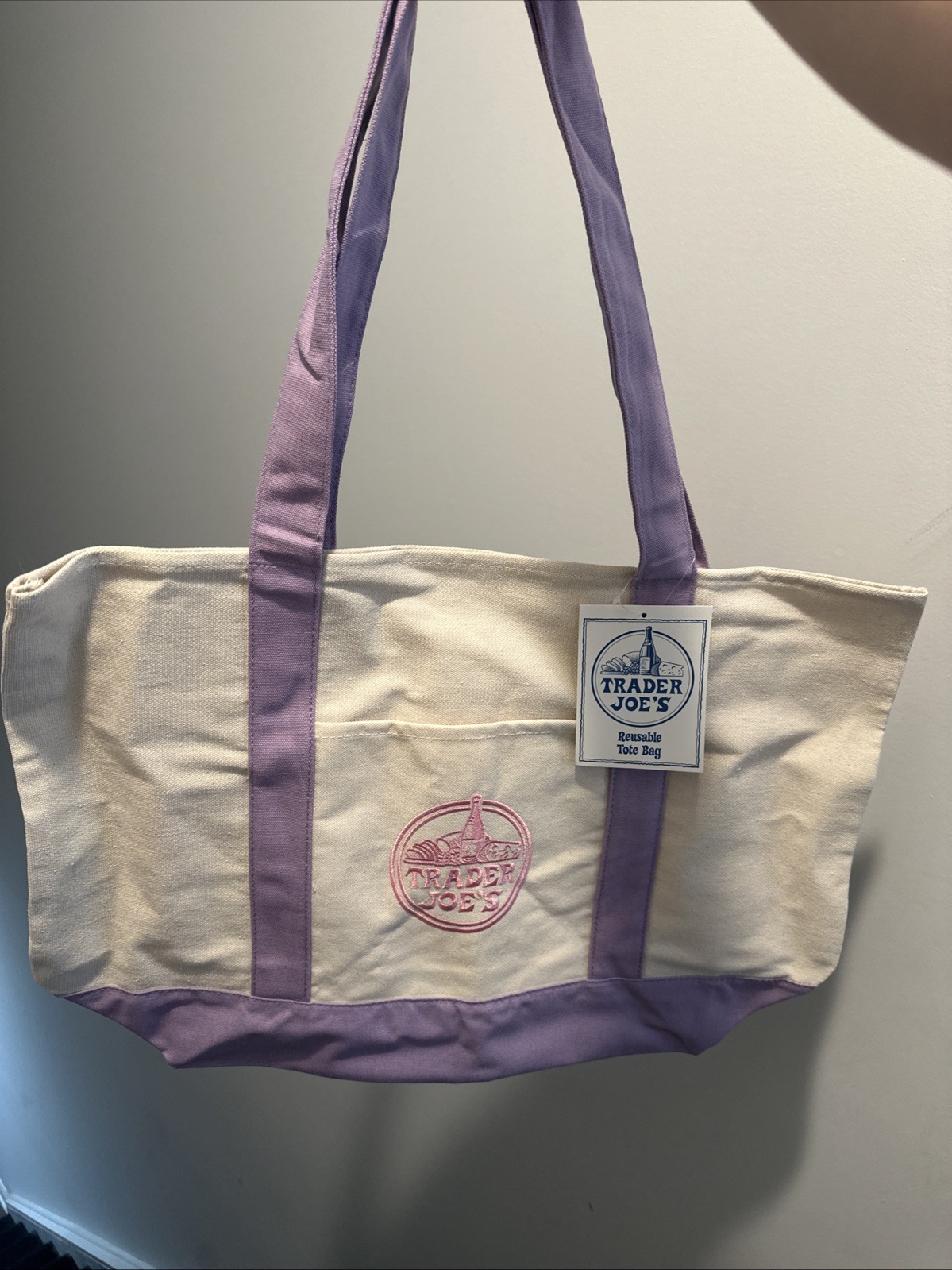 2026 Pastel Trader Joe’s LARGE Purple Easter Tote Limited Ed Canvas Bag Lavender