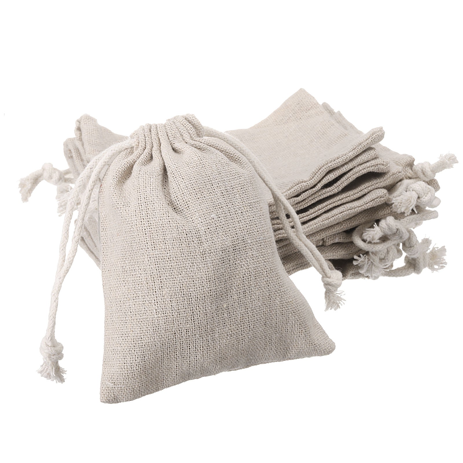 6pcs Cotton Storage Bags 11.8″ x 15.8″ Canvas Drawstring Bag, Beige