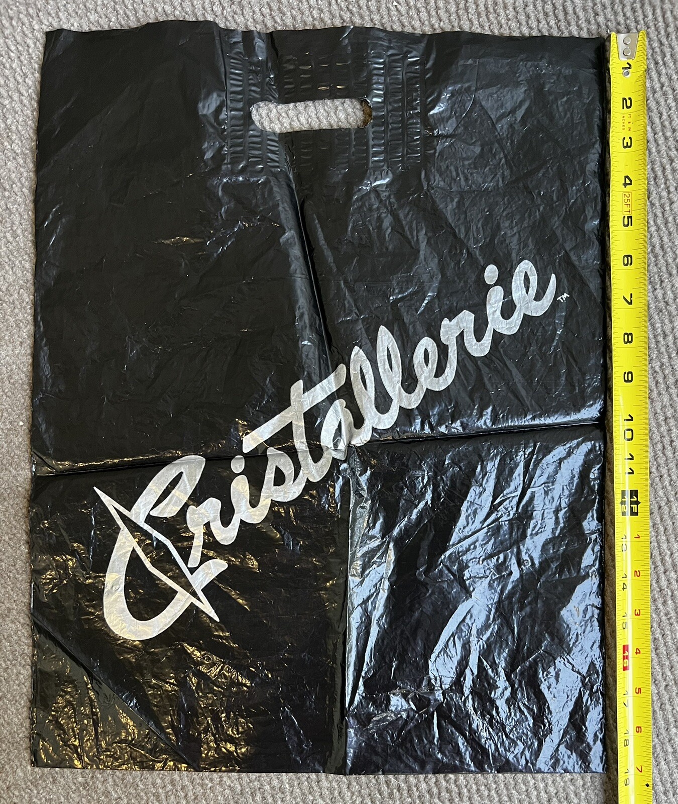 2 Vintage CRISTALLERIE Black Reusable Plastic Shopping Tote Bags- Fine Crystal-
