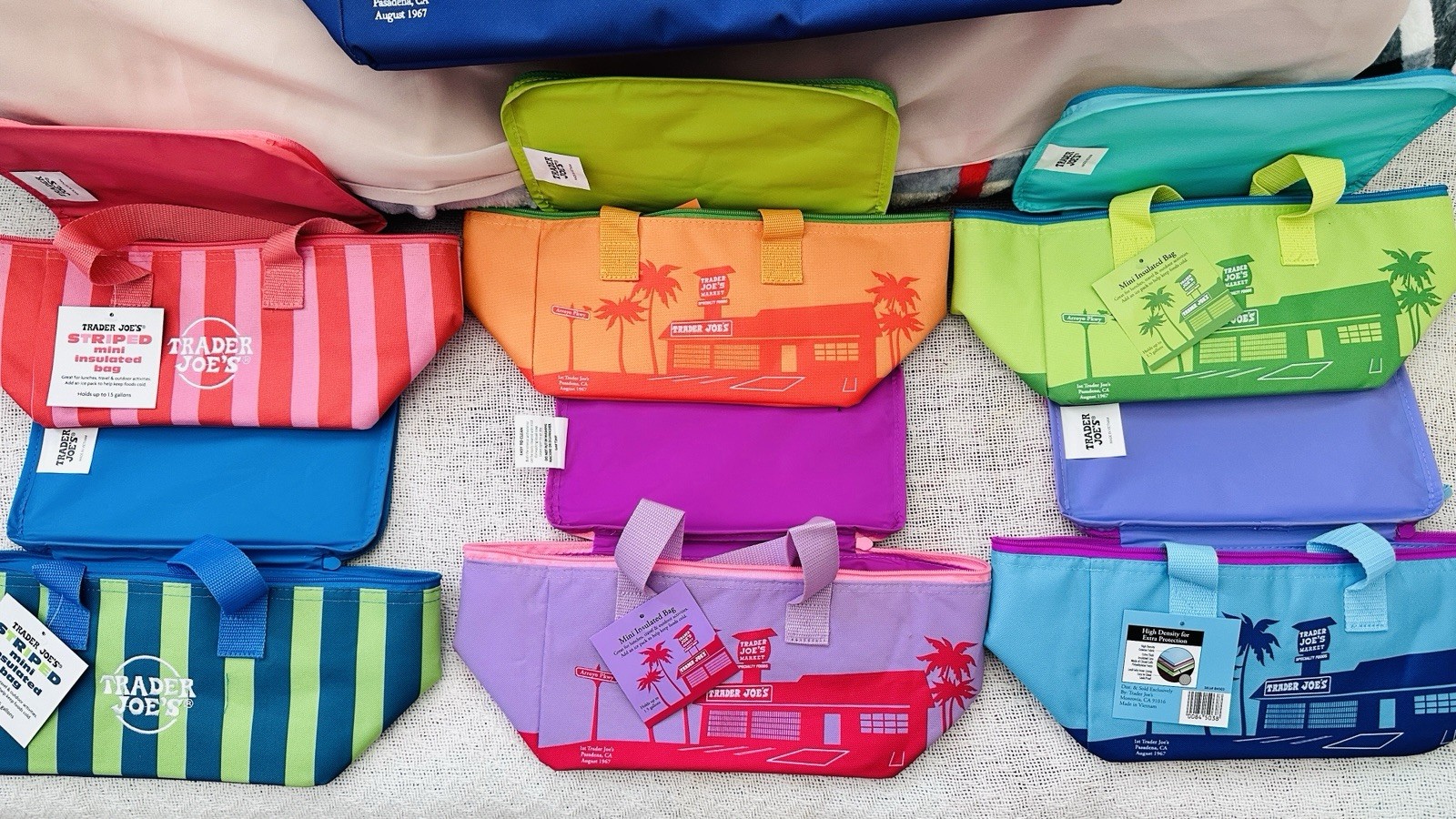 Trader Joe’s Insulated Leak-Proof Reusable Tote Bags Large & Mini Multicolor Set