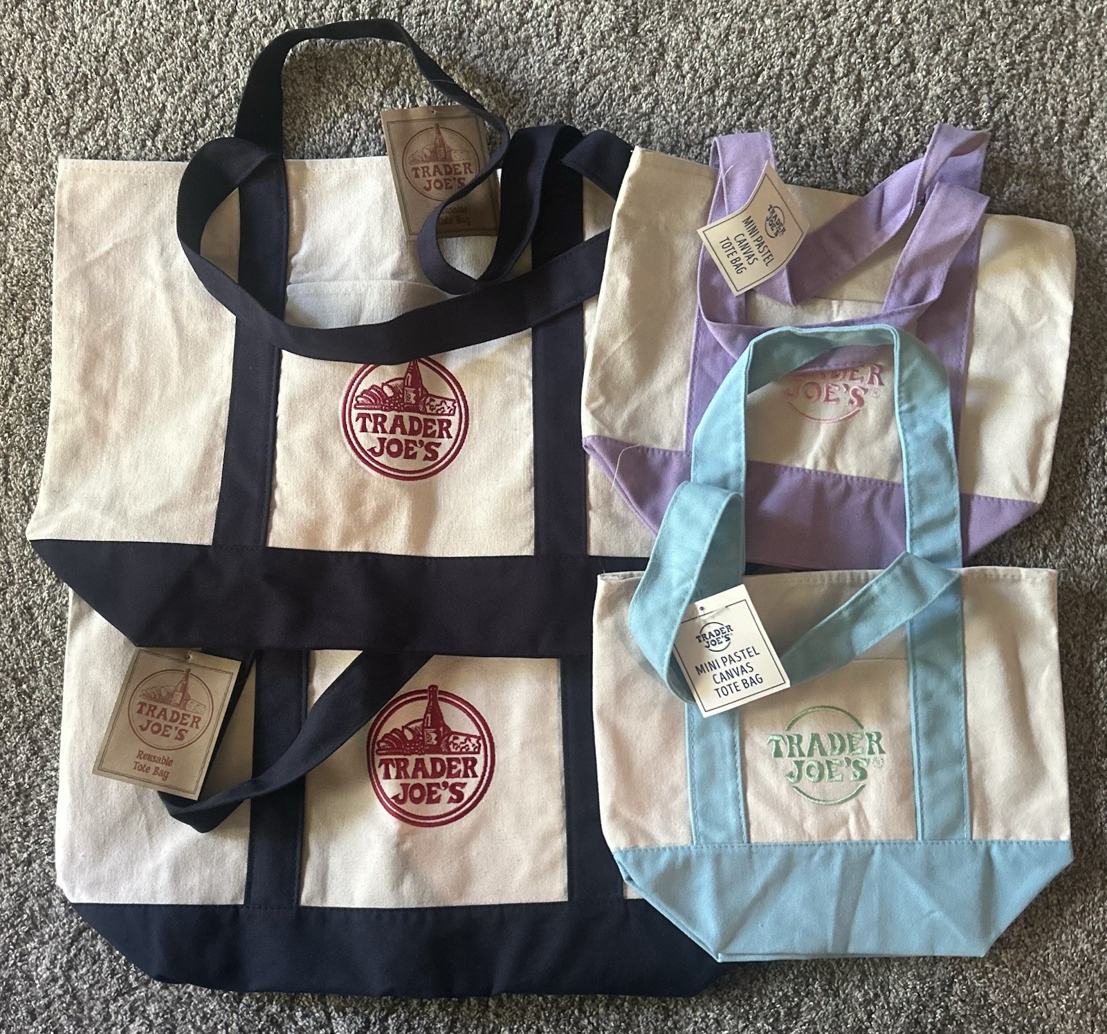 Trader Joe’s Tote Bags 4-Pack Multicolor small and large
