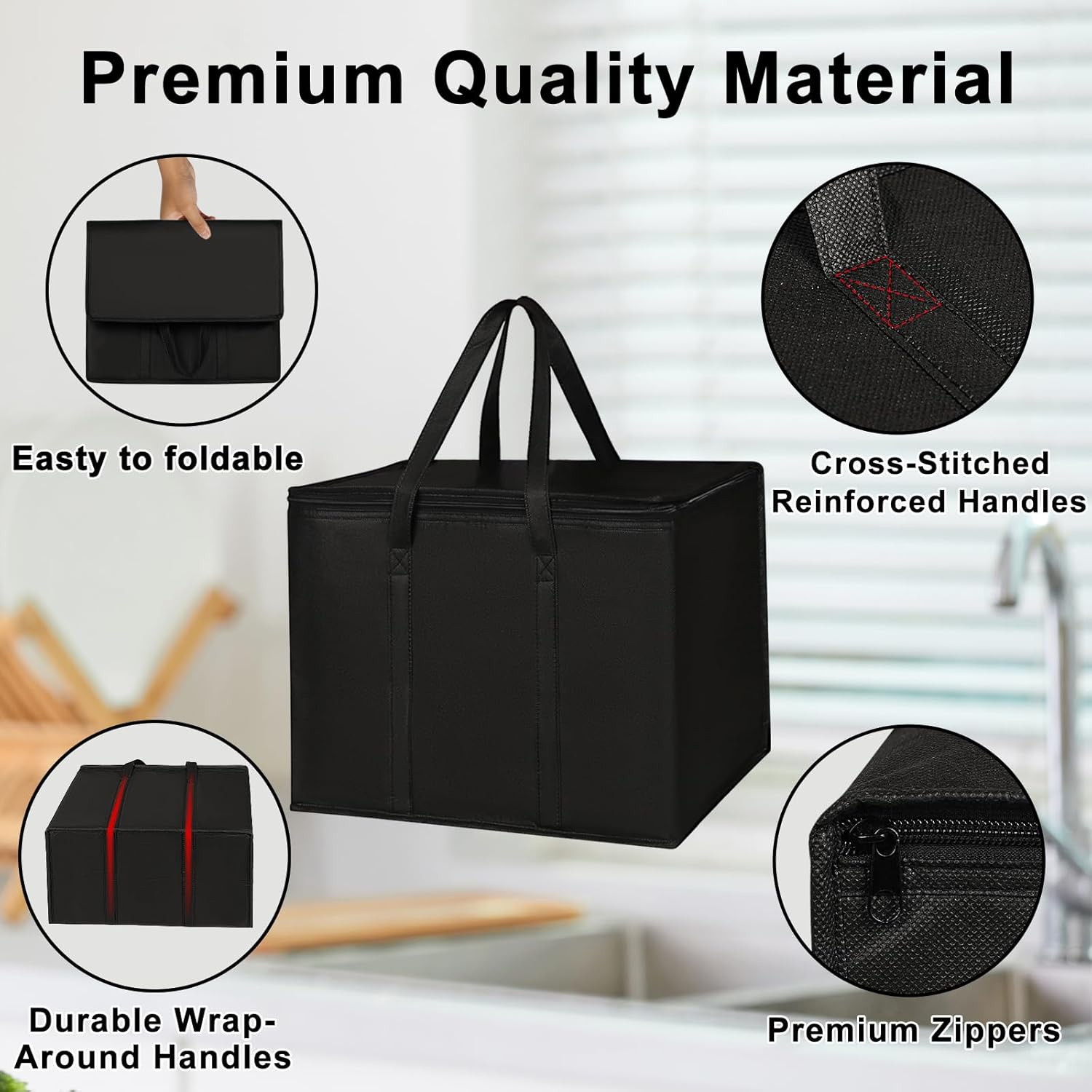2 I 4 Pack Insulated Reusable Grocery Shopping Bags with zippered top,Food Deliv