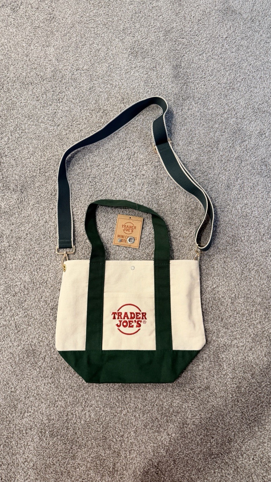 Trader Joe’s Mini Canvas Tote Set, Adjustable Strap, Beige Green, 2 Pack