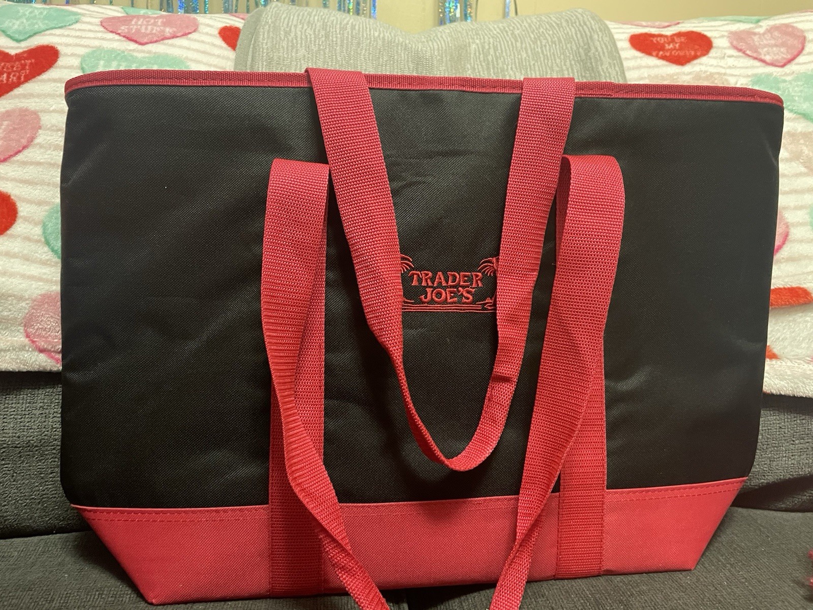Trader Joe’s Black Red High Density Polyester Reusable Shopping Bag Solid Plain