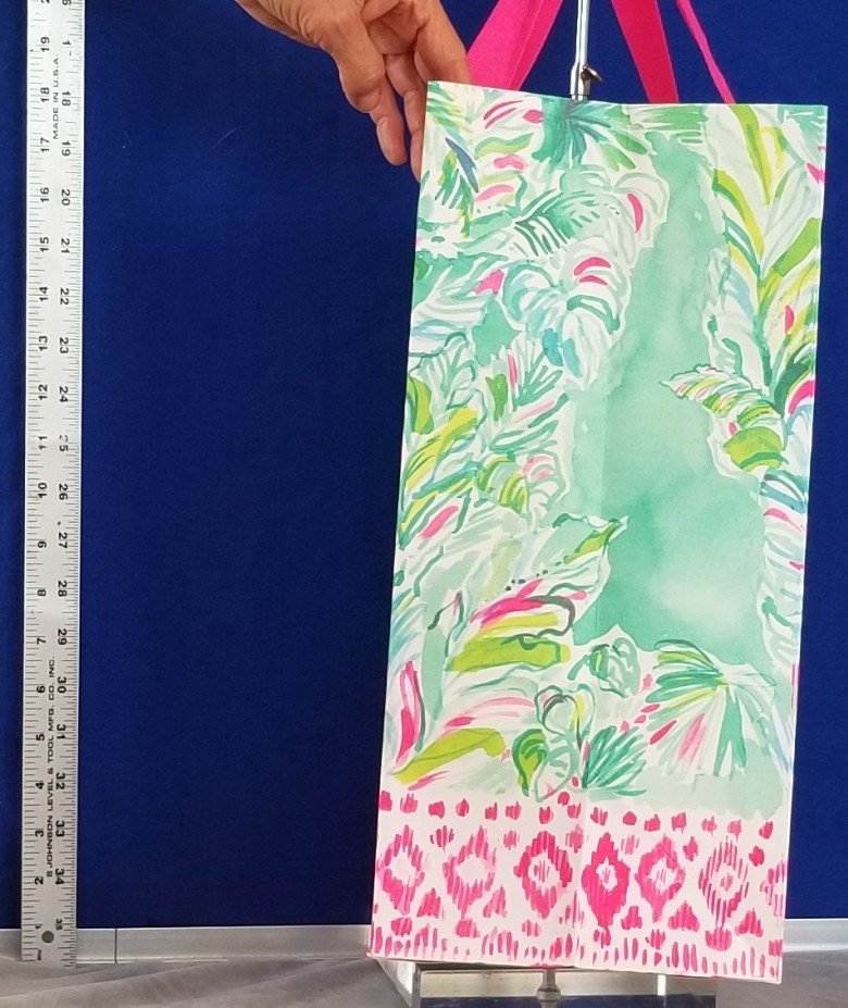 NEW Keep it Pnk & Grn LILLY PULITZER Ribbon Handle SHOPPING BAG w.GOLD Signature