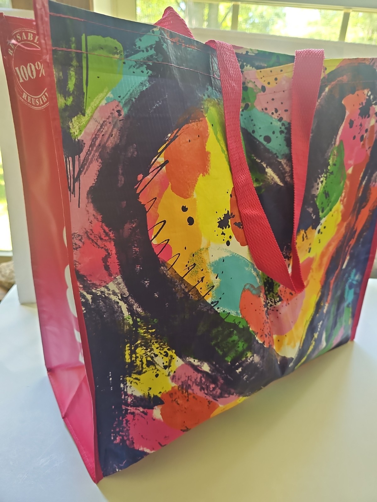 TJ Maxx Reusable Shopping Tote Bag Size Large 7×17.5×19″ Abstract Heart Multicol
