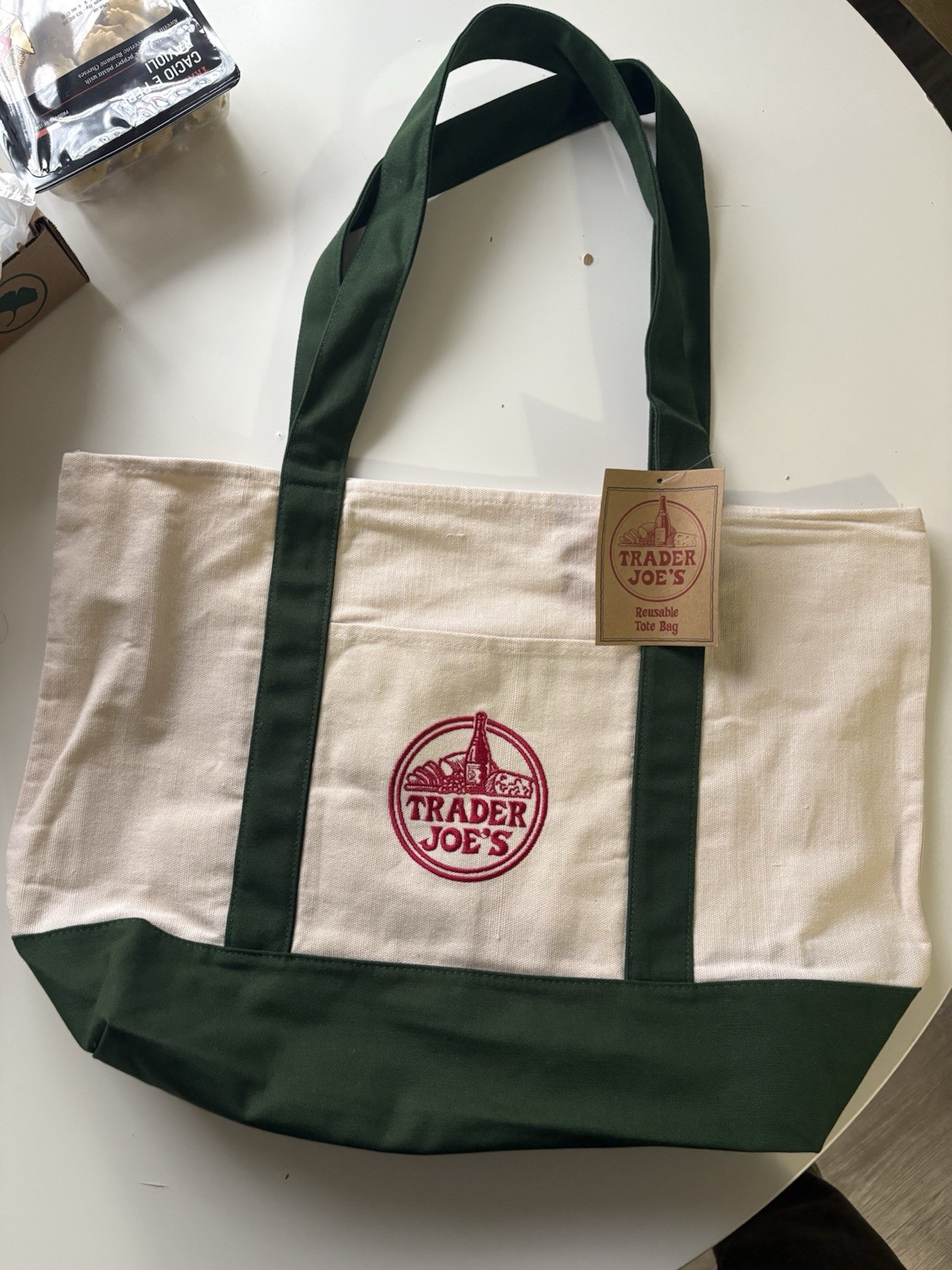 Trader Joe’s Foldable Canvas Reusable Tote Bag Limited Green & Beige