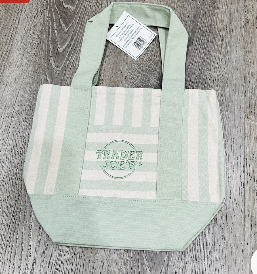 TRADER JOE’S MINI PASTEL STRIPE CANVAS TOTE BAGS SET Of 4 PINK BLUE GREEN BEIGE