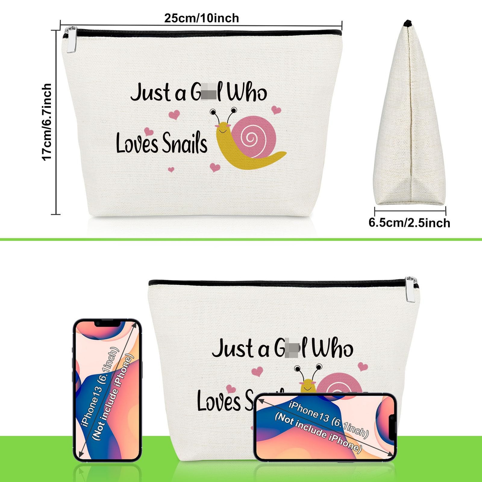 Gevody Snail Gifts for Woman Makeup Bag 10 x 6.7 inches,