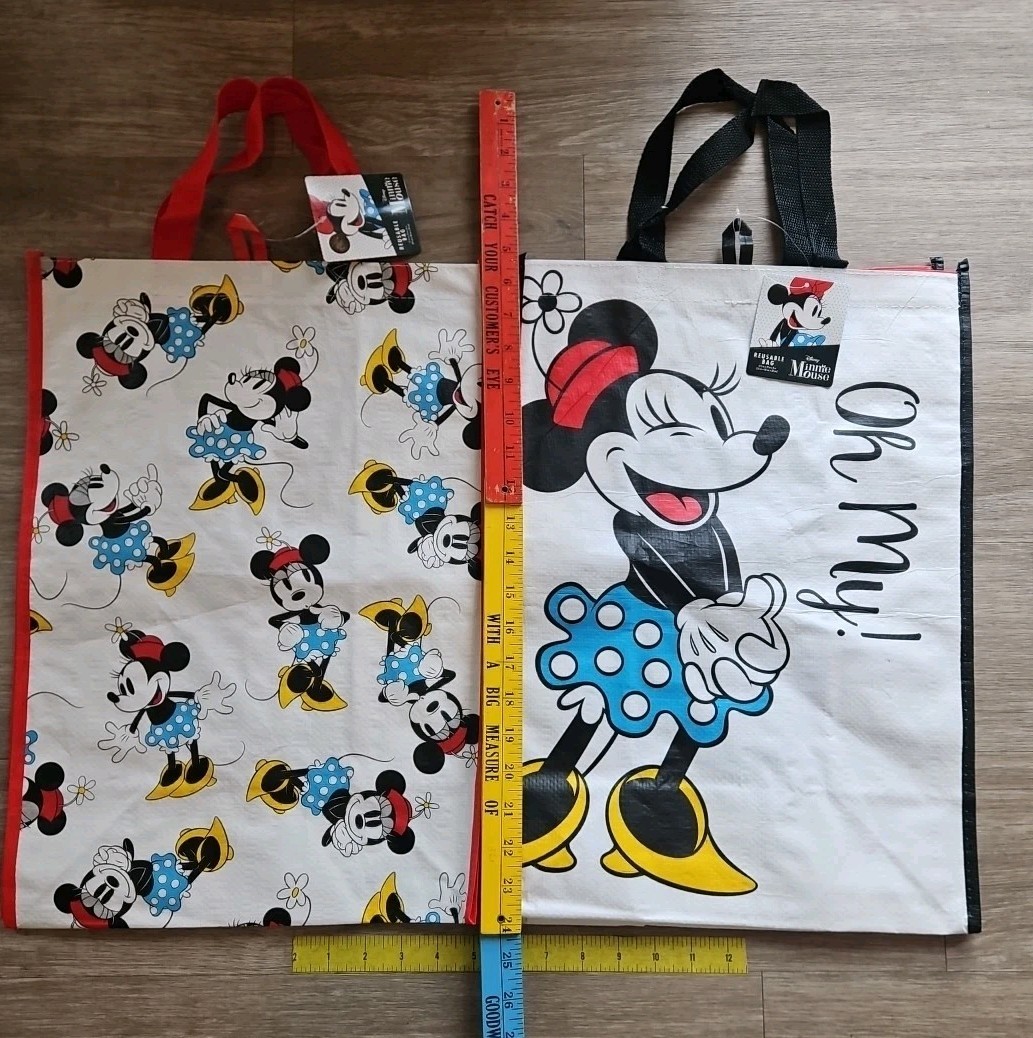 Set Of 2 Disney Reusable Minnie Mouse Bags Tote New Official 13″X19″X8″ Plastic