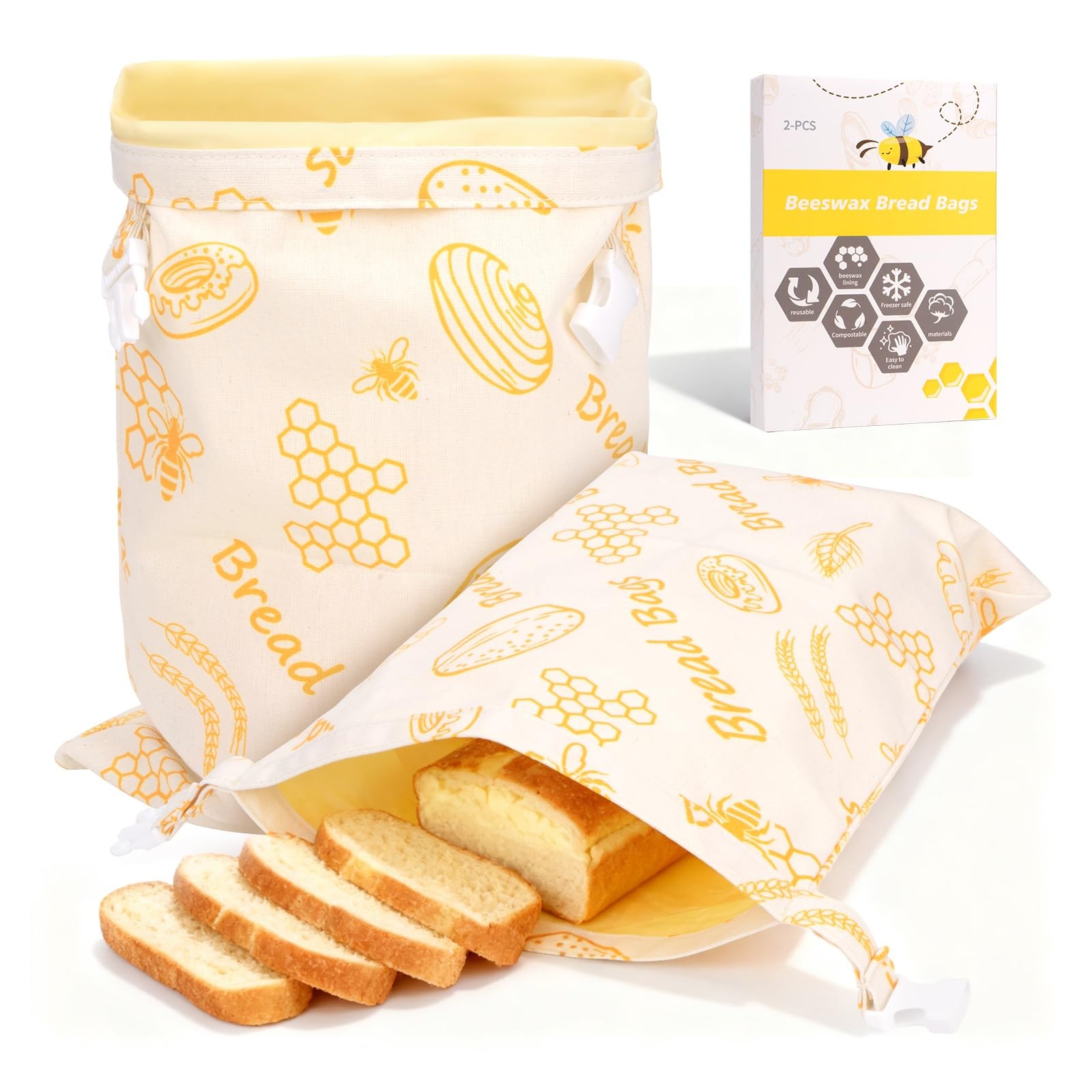 Bees Wax Bread Bags for Homemade Sourdough – 2 17in x 0.2in x 13in, yellow