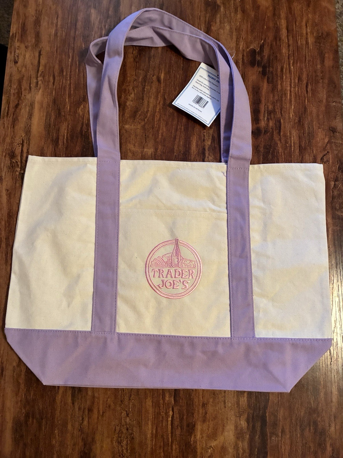 Trader Joe’s Large Pastel Canvas Tote Bag Purple Cream Reusable NEW w/ Tag