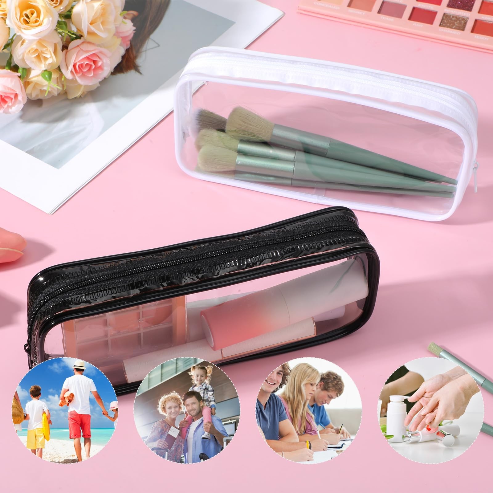 MBAIYO 2 Pcs Clear PVC 20 x 8.5 x 3.5 cm / 7.87 x 3.35 x 1.38 in, Black White