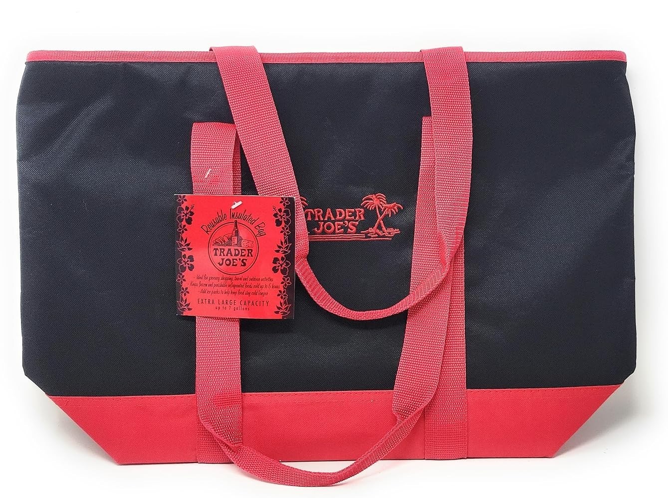 Trader Joe’s Black Red Insulated Large Cooler Tote Reusable Shopping Bag – NEW