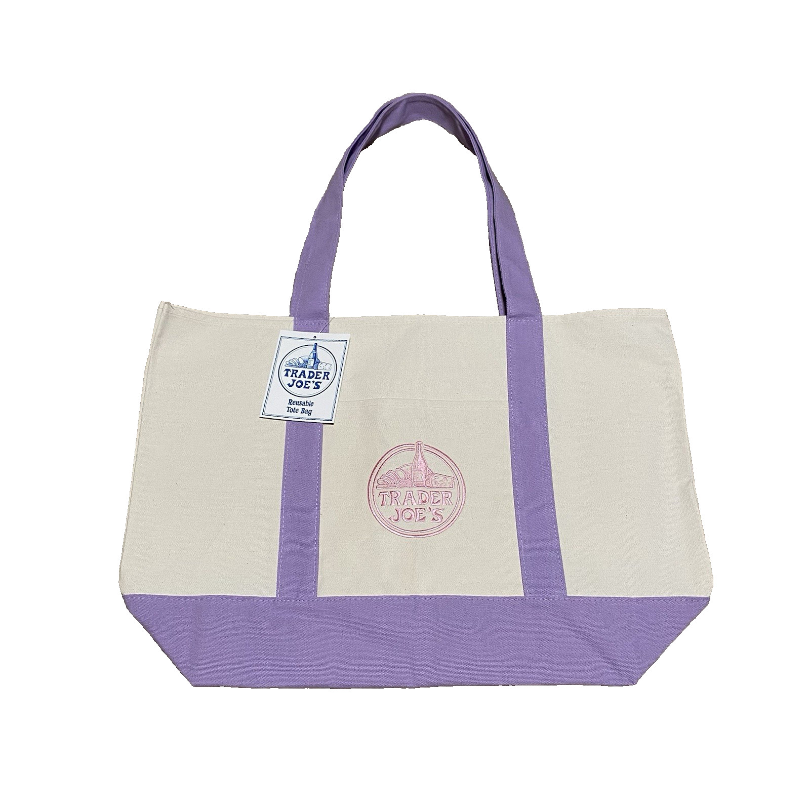 Trader Joe’s Lavender Purple Large Canvas Tote Bag Reusable Grocery Shopping